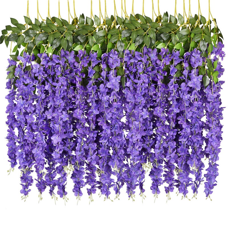 DearHouse 6 Pack 3.75 Feet/Piece Artificial Fake Wisteria Vine Ratta Hanging Garland Silk Flowers String Home Party Wedding Decor (Purple) - Image 1